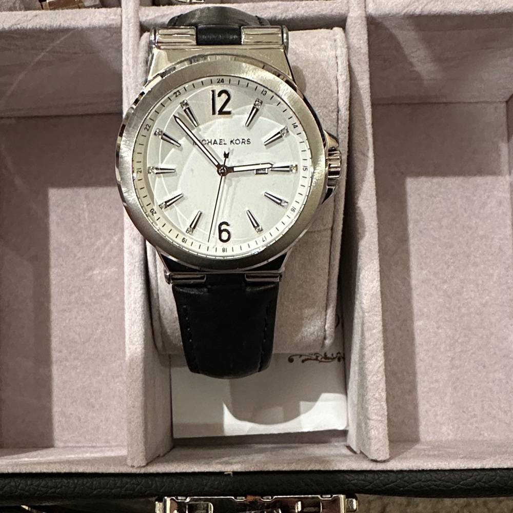 Michael Kors Silver Dial Black Strap Watch